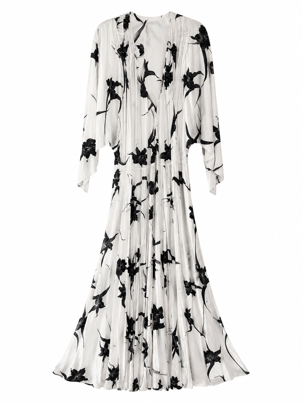 Indah White Maxi Dress with Black Floral Print and Tie Waist - Picture 2 of 2